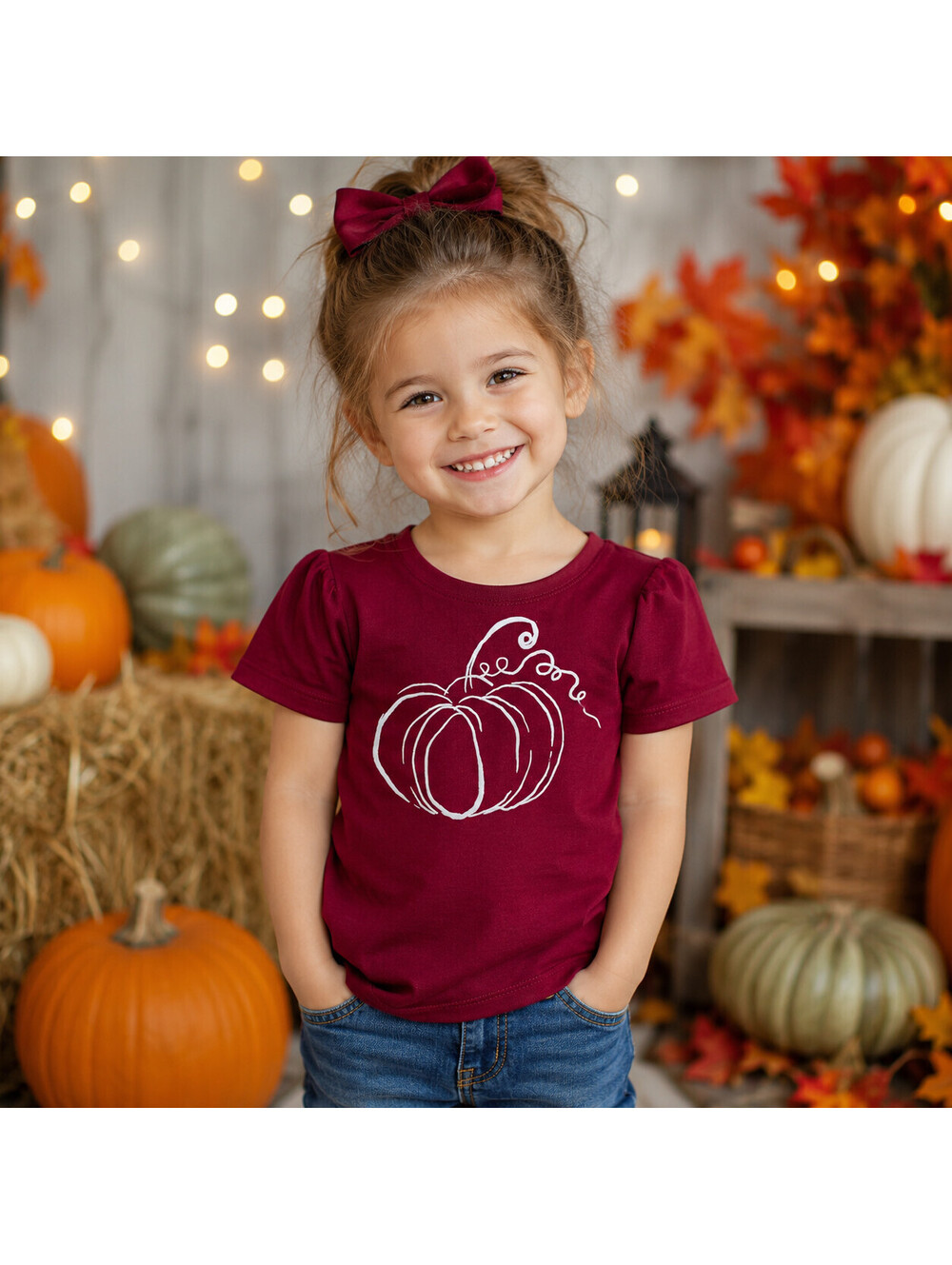Dot & Zazz Girls Shirt Maroon Beet Red Toddler Scrible Pumpkin Thanksgiving 4T